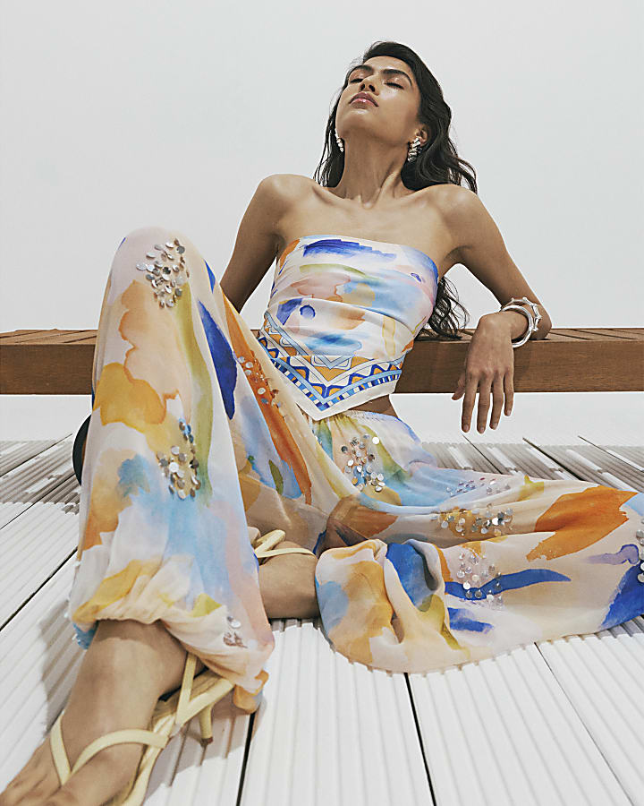 Cream Blur Print Balloon Trousers