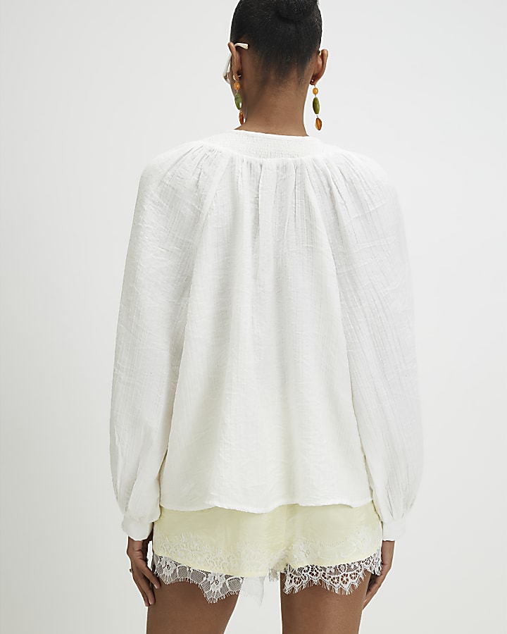 White Cotton blend Parrot Boutique Blouse