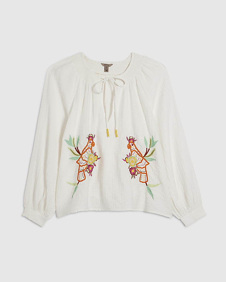 White Cotton blend Parrot Boutique Blouse