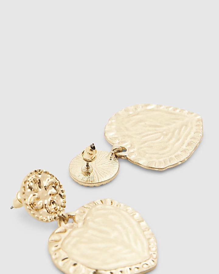 Gold Heart Textured Earrings