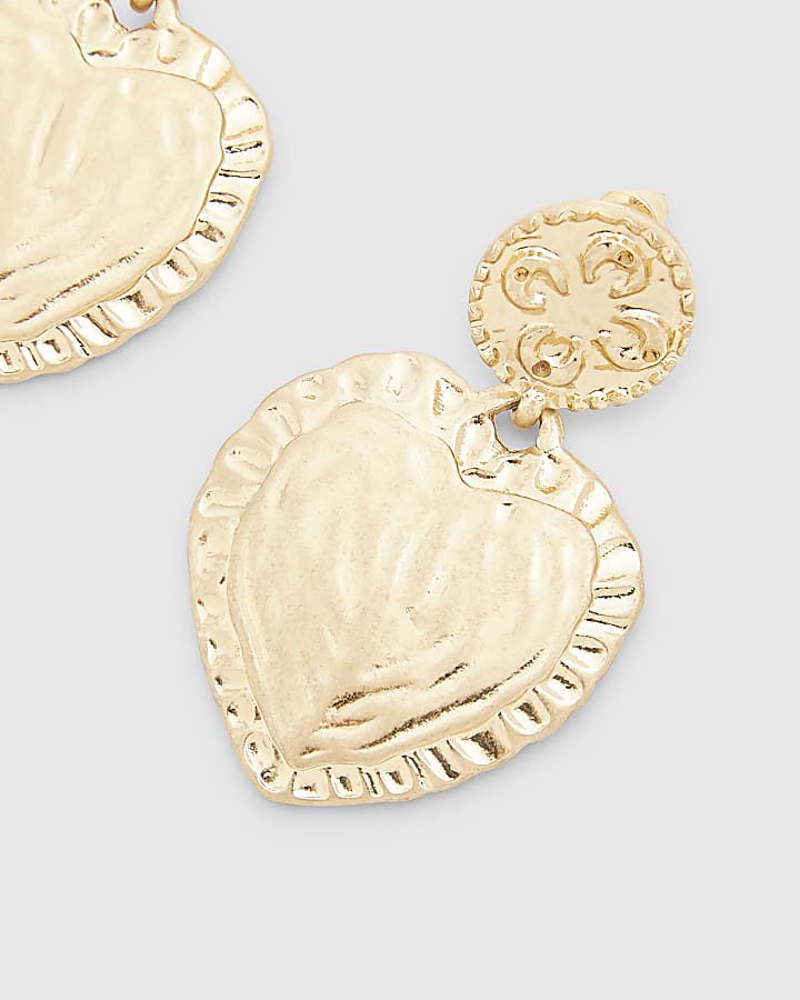 Gold Heart Textured Earrings