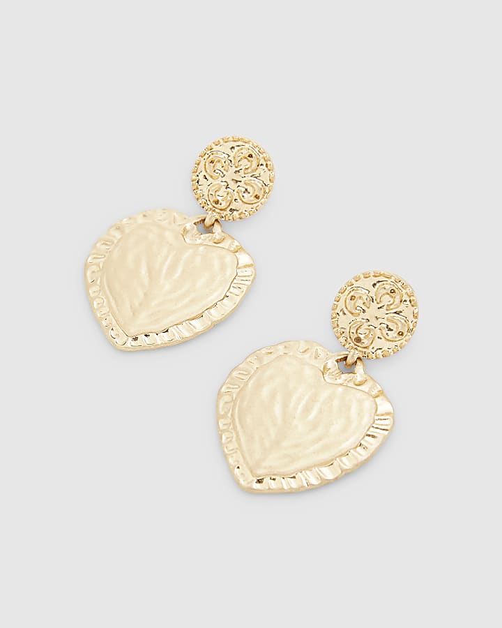 Gold Heart Textured Earrings