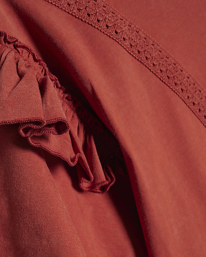 Orange Chevron Ruffle Sleeve T-Shirt