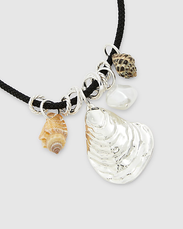 Black Corduroy Shell Necklace