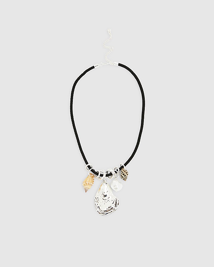 Black Corduroy Shell Necklace