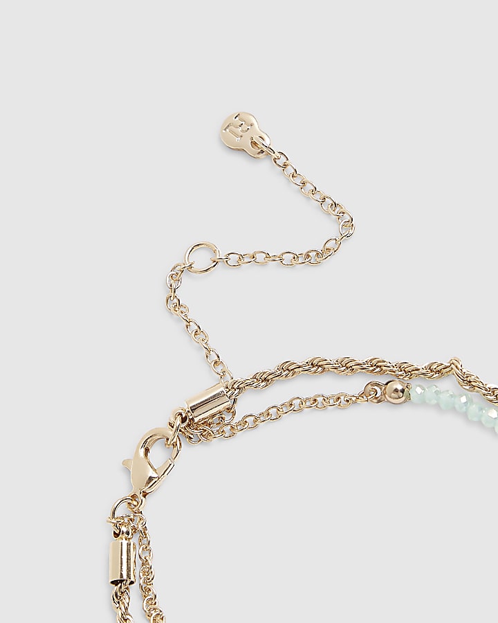 Gold beaded coin detail 2 pack anklets