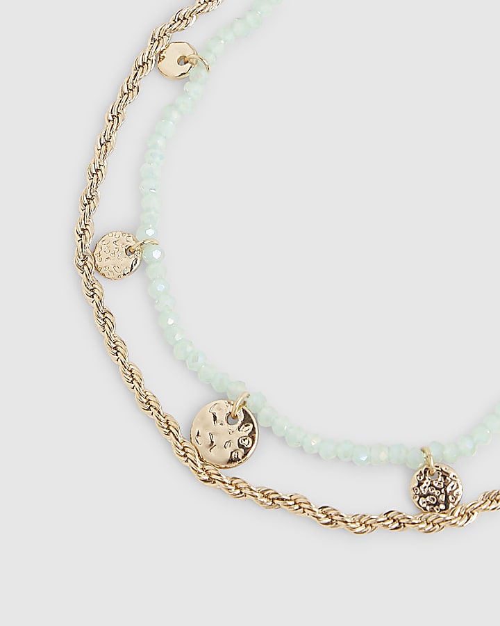 Gold beaded coin detail 2 pack anklets
