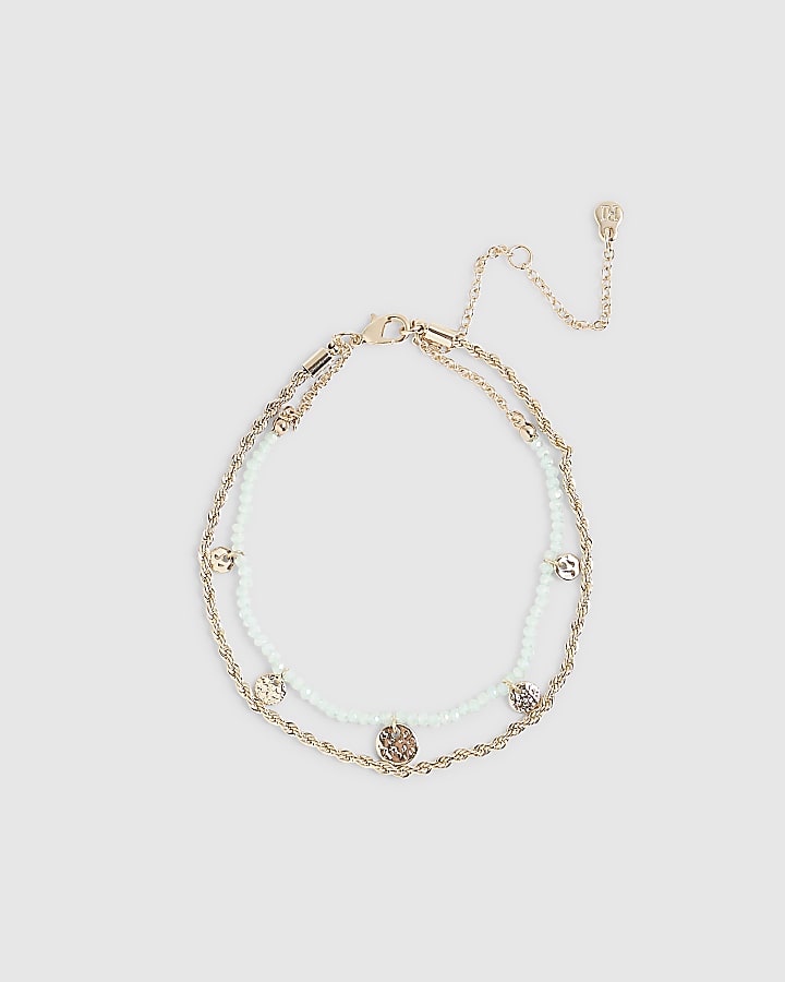 Gold beaded coin detail 2 pack anklets