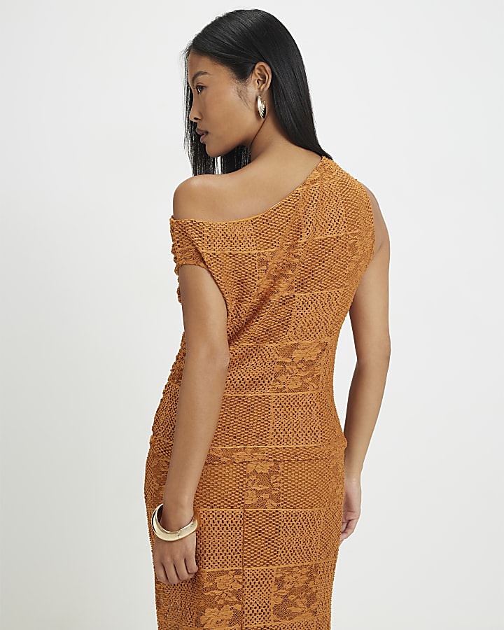 Petite Orange Lace Off The Shoulder Top