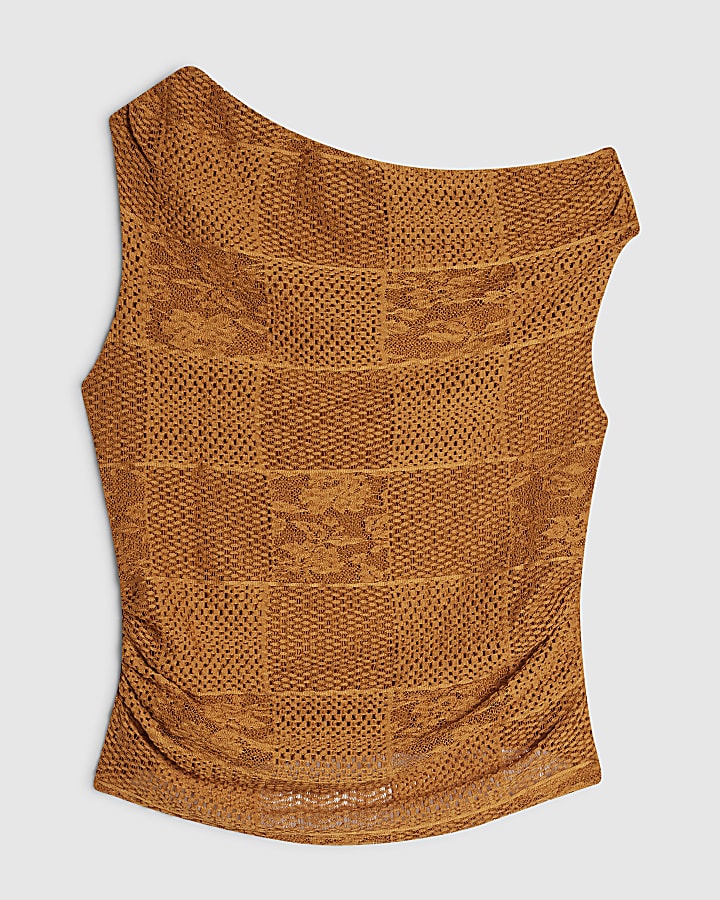 Petite Orange Lace Off The Shoulder Top