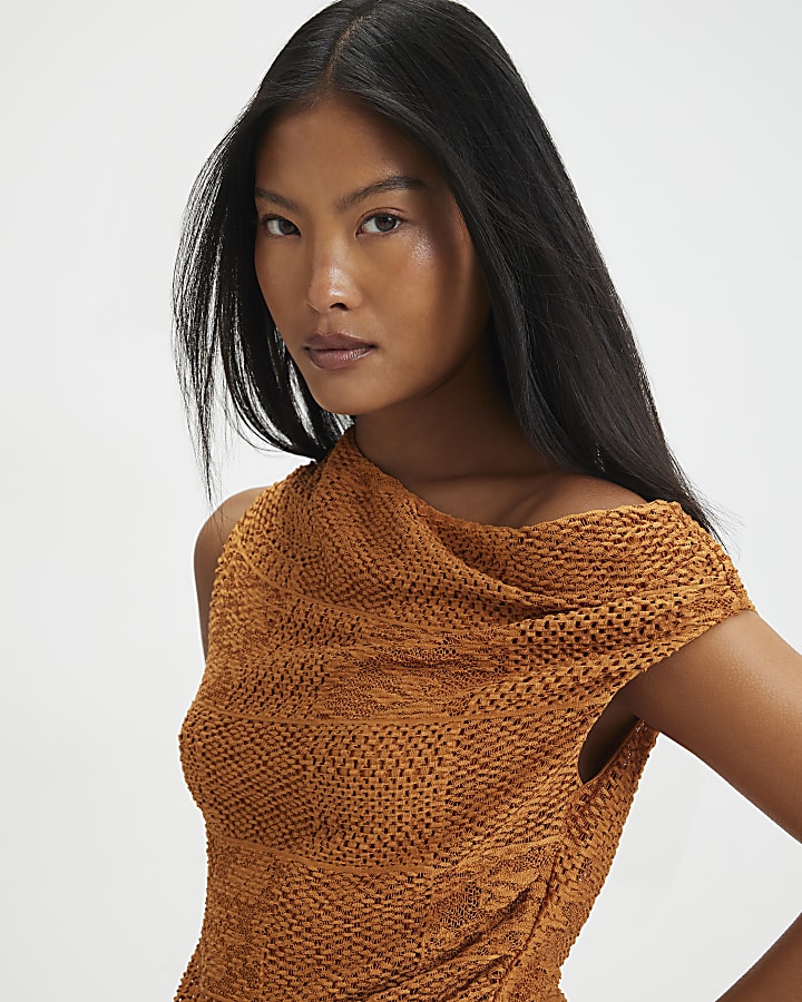 Petite Orange Lace Off The Shoulder Top