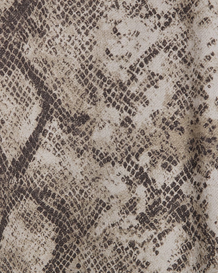 Beige Denim Snake Print Mini Dress