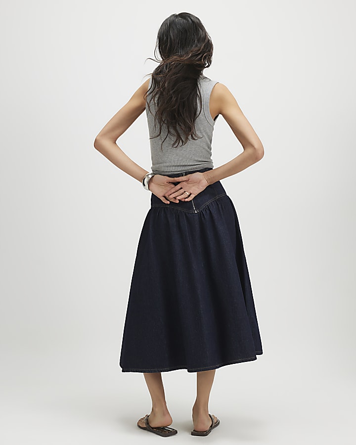 Blue Denim Midi Skirt