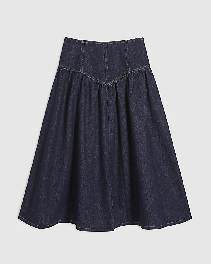 Blue Denim Midi Skirt