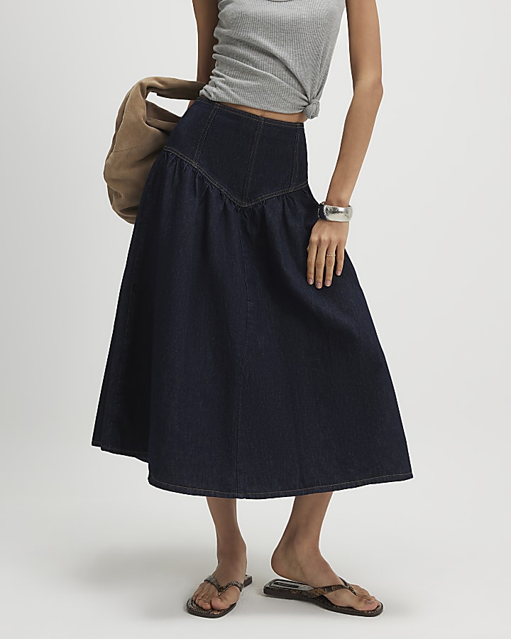 Blue Denim Midi Skirt