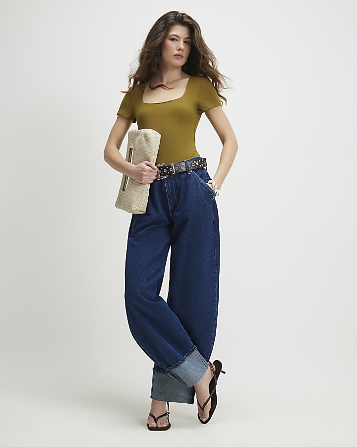 Green Short Sleeve Scoop Neck Bodysuit