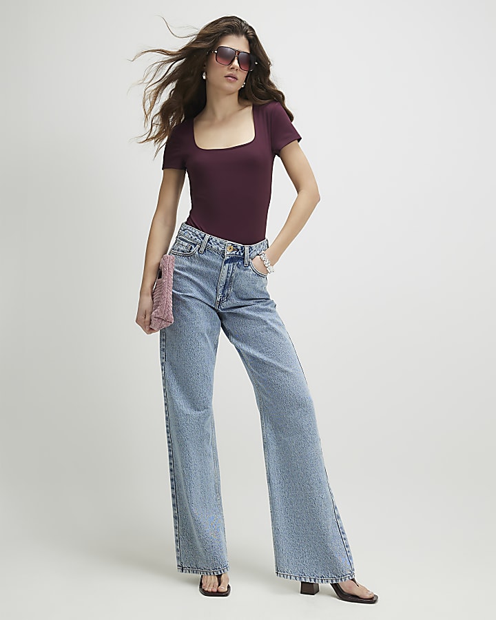 Purple Short Sleeve Scoop Neck Bodysuit