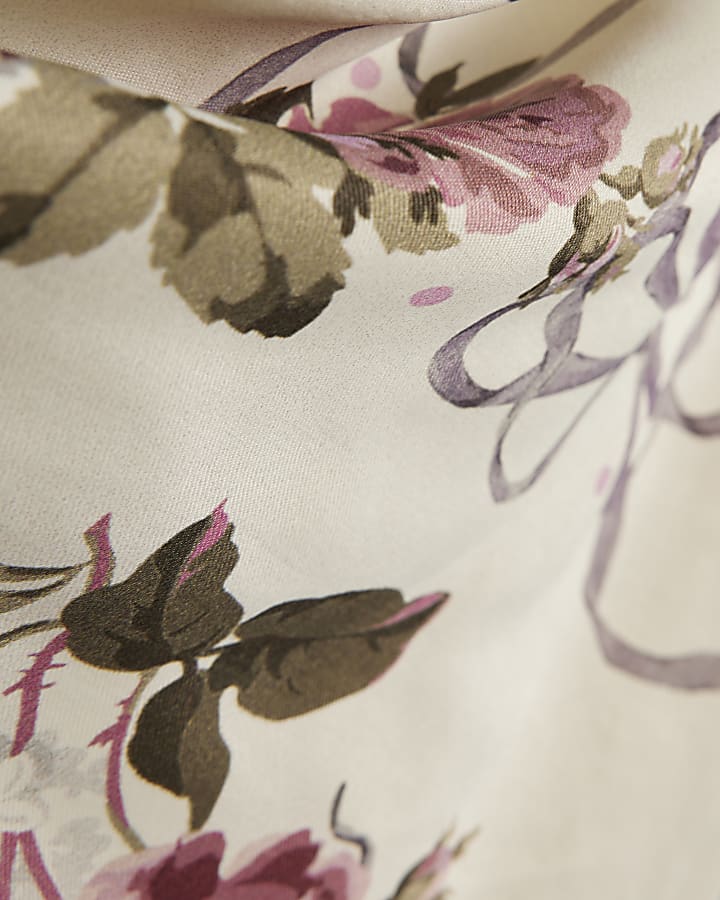 Cream Floral Asymmetric Neck Maxi Slip Dress