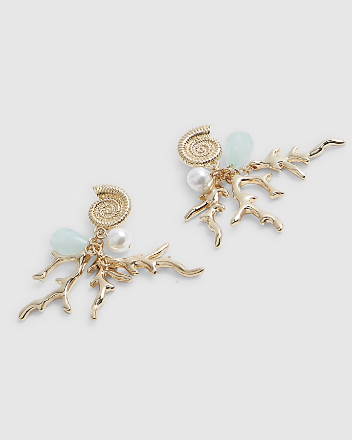 Gold Coral Charm Drop Earrings