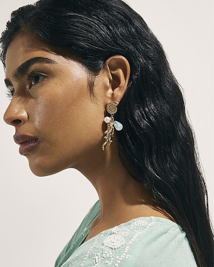 Gold Coral Charm Drop Earrings