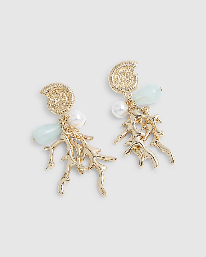 Gold Coral Charm Drop Earrings