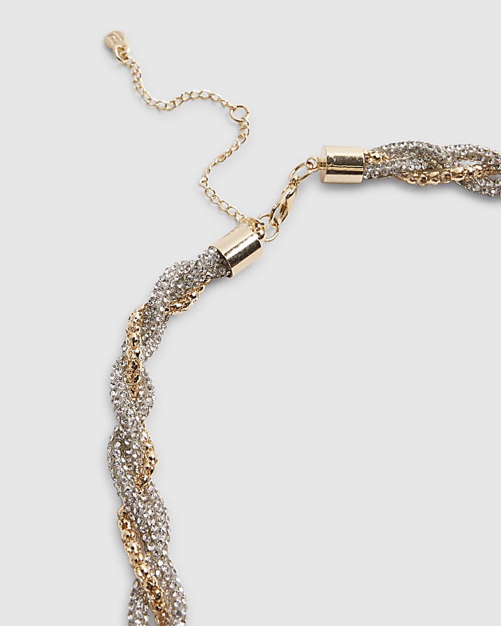 Beige Jelly Chain Plaited Diamante Necklace