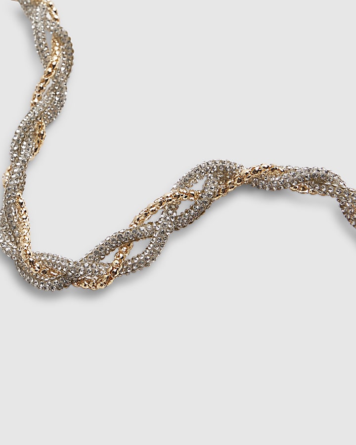 Beige Jelly Chain Plaited Diamante Necklace