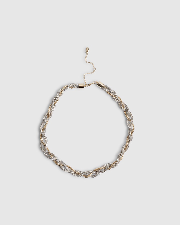 Beige Jelly Chain Plaited Diamante Necklace