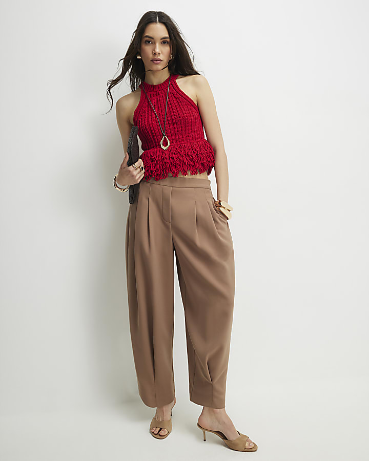 Red Knitted Fringe Trim Vest