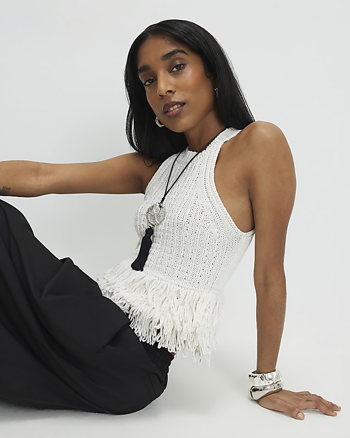 Cream Fringe Vest