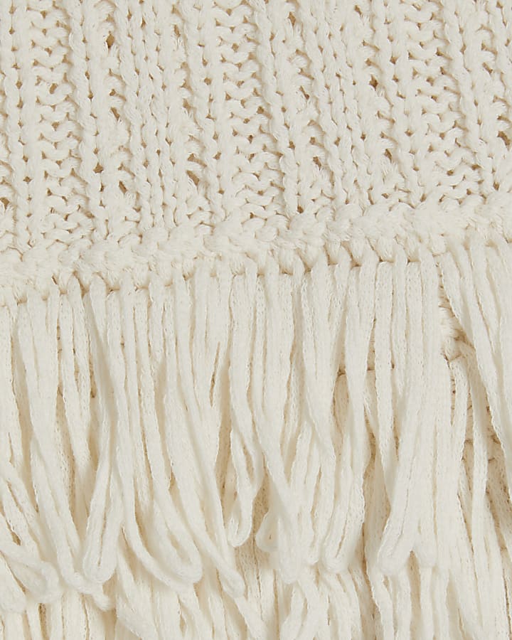 Cream Knitted Fringe Trim Vest Top
