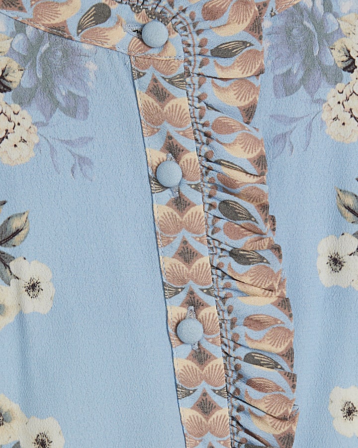 Blue Floral Boarder Print Blouse