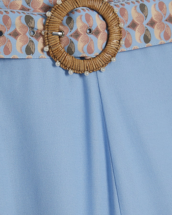 Blue Floral Boarder Print Shorts