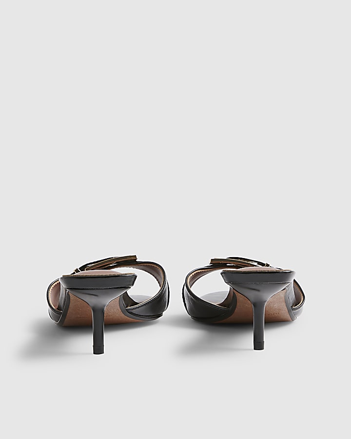 Black Buckle Pointed Heeled Mules