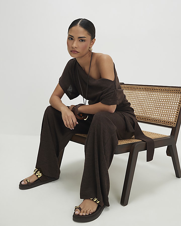 Petite Brown Tie Waist Trousers