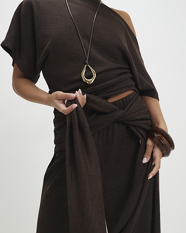 Petite Brown Tie Waist Trousers