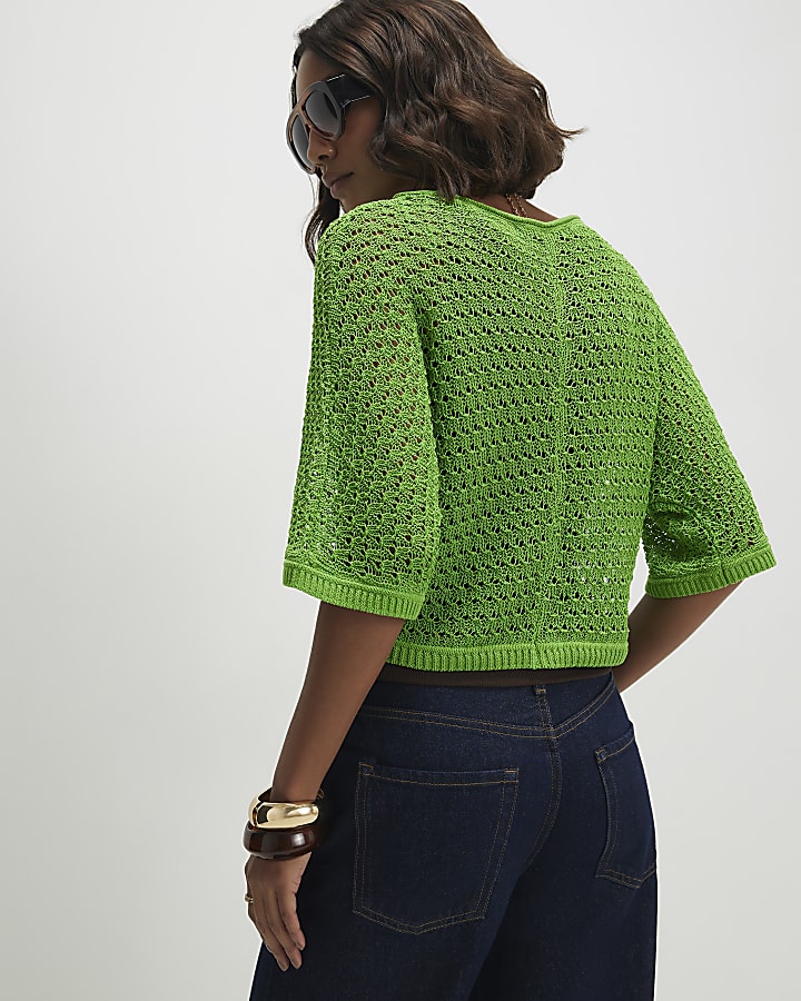Green Open Stitch Knit T-Shirt