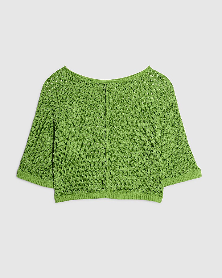 Green Open Stitch Knit T-Shirt