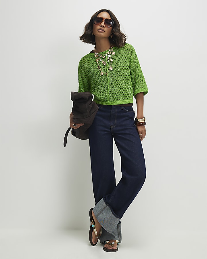 Green Open Stitch Knit T-Shirt