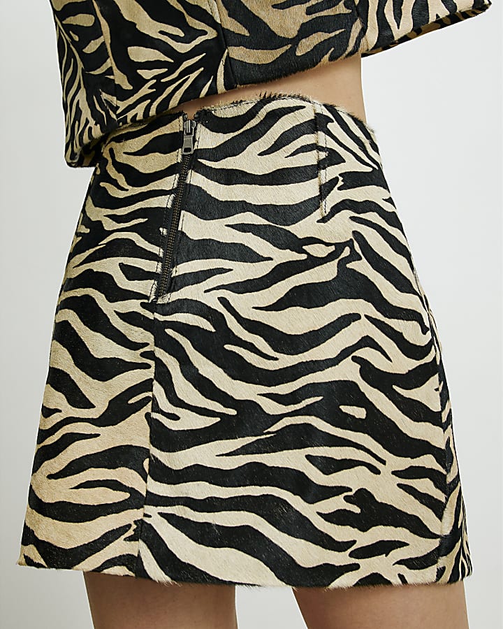 Black RI Studio Hair On Leather Mini Skirt