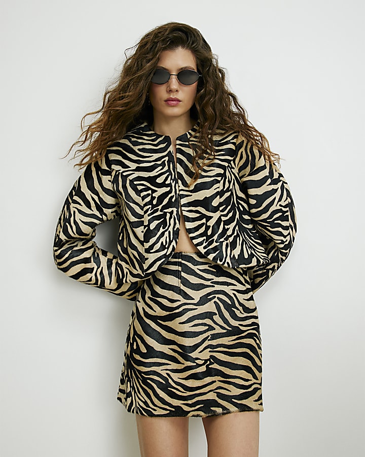 Black RI Studio Hair On Leather Mini Skirt