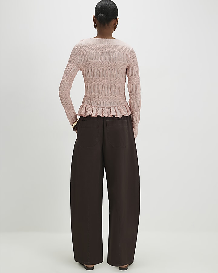 Brown Elasticated Tapered Denim Trousers