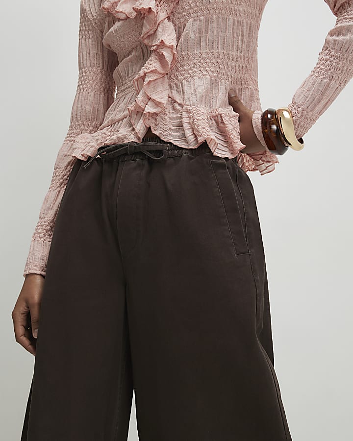 Brown Elasticated Tapered Denim Trousers