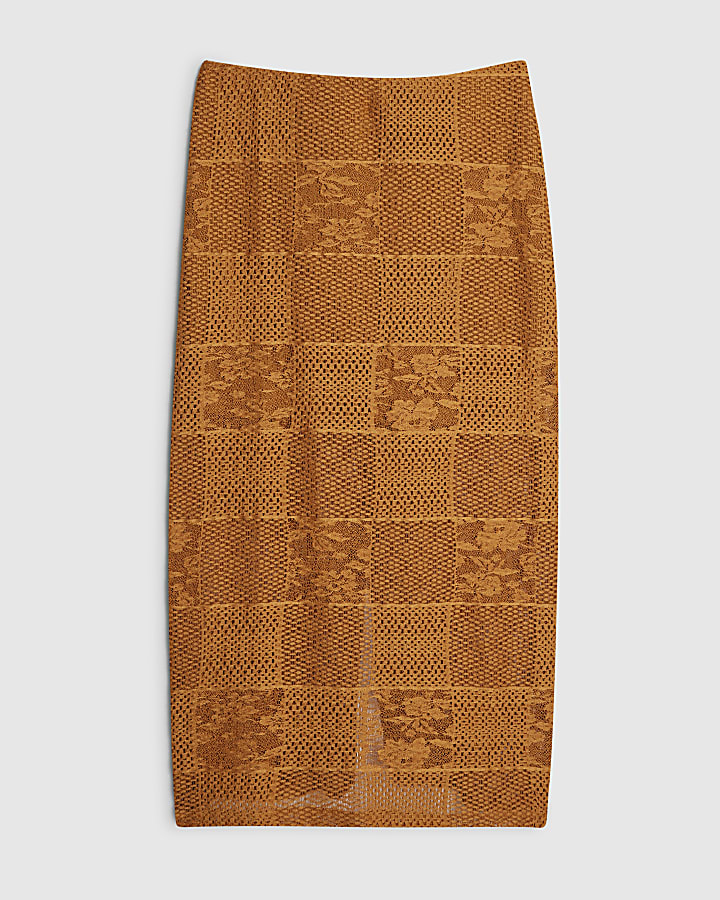 Petite Orange Lace Midi Skirt