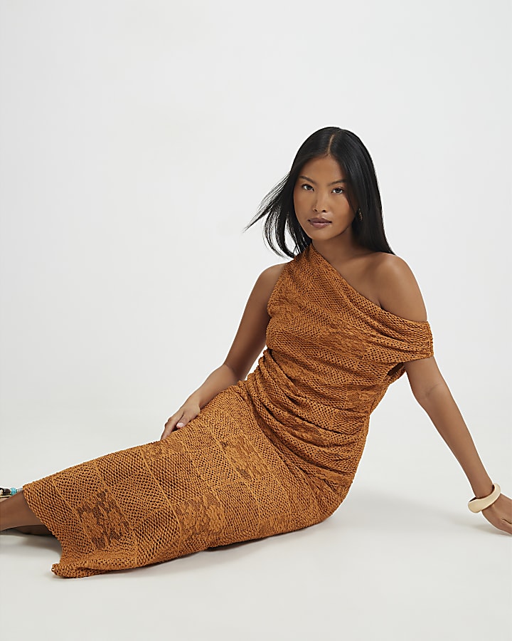 Petite Orange Lace Midi Skirt
