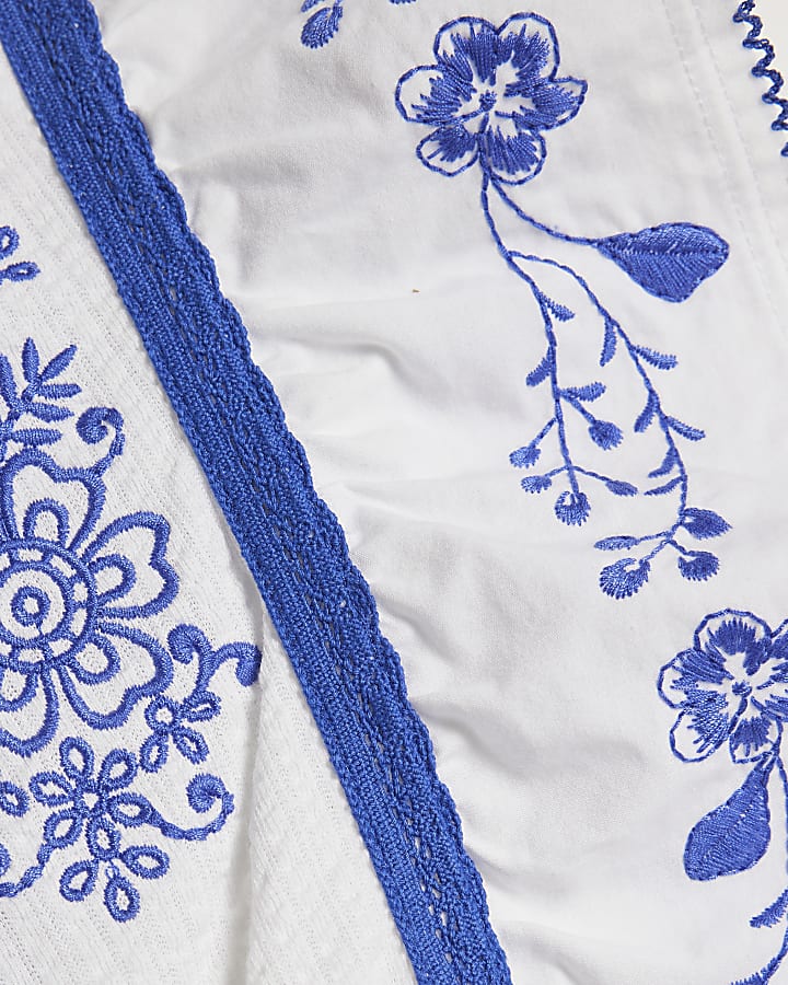 White Cotton Embroidered V Neck Blouse