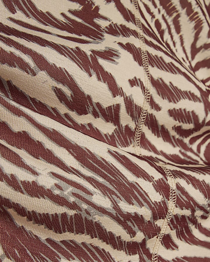 Beige Animal Print Fitted T-Shirt