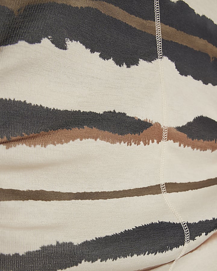 Cream Stripe Ruched Hem T-Shirt