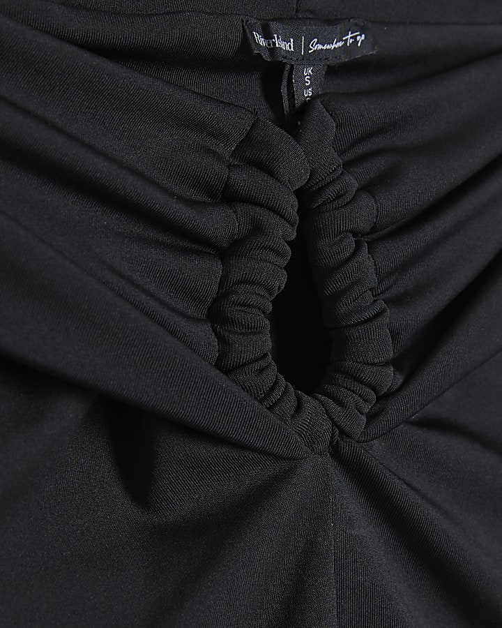 Black Fold Over Long Sleeve Bardot Top