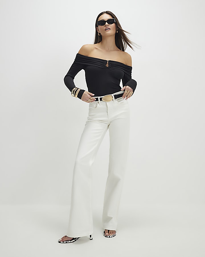 Black Fold Over Bardot Top